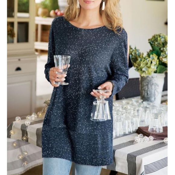 Soft Surroundings Eudora Twinkle Sweater Cold-Shoulder Sz M - Picture 2 of 5